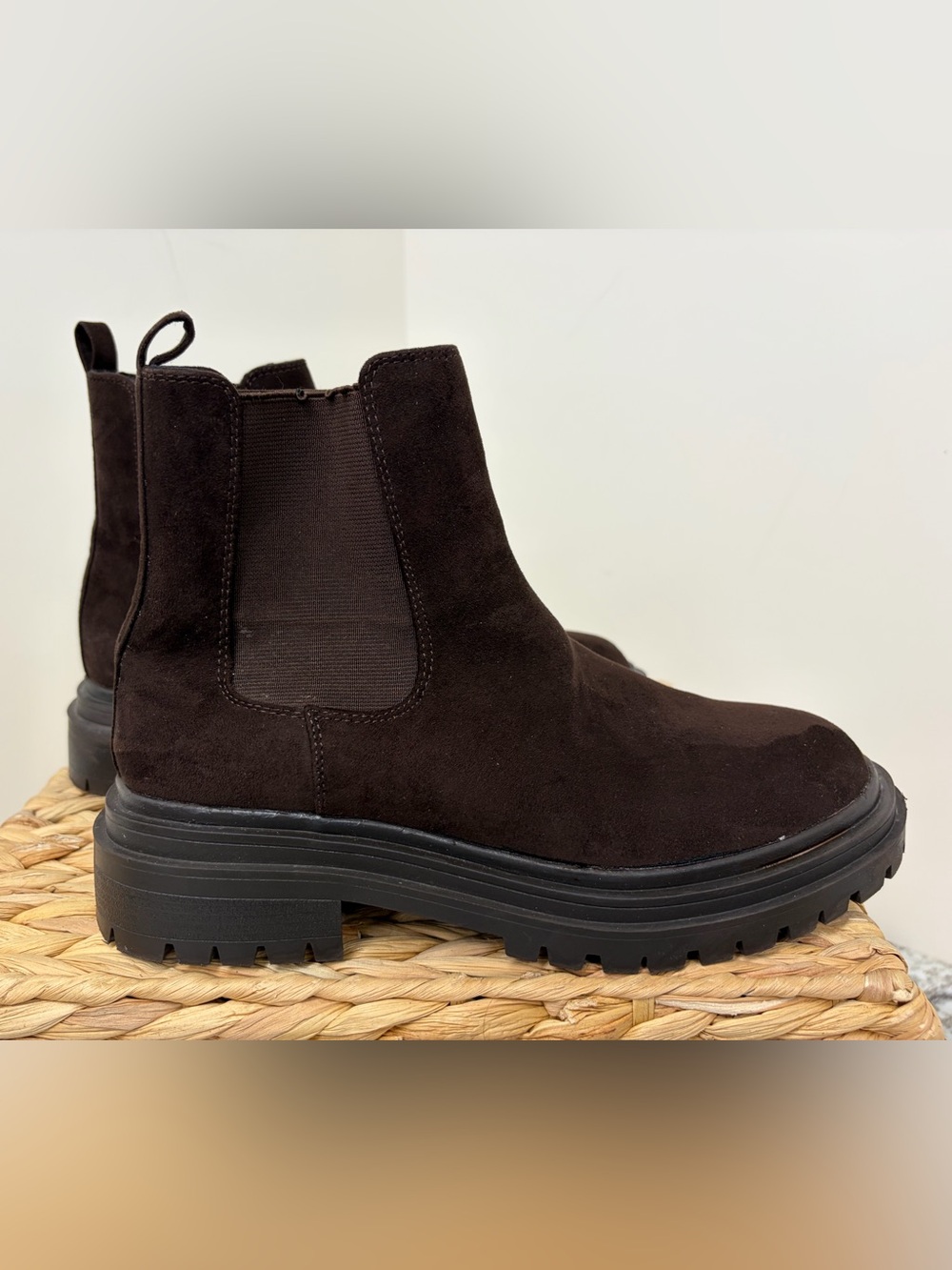 Steve Madden Dark Brown Suede Lug Sole Chelsea Boots